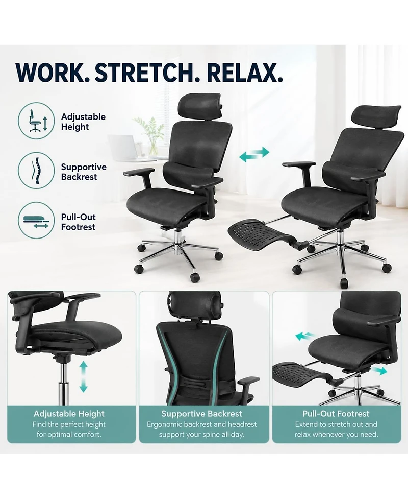 gaomon Fabric Ergonomic Office Chair with Footrest, Adjustable Height and Arms, Split Back, Manual Recline, Home Computer Chair for Adults