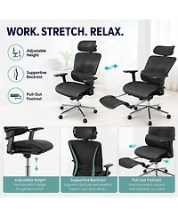 gaomon Fabric Ergonomic Office Chair with Footrest, Adjustable Height and Arms, Split Back, Manual Recline, Home Computer Chair for Adults
