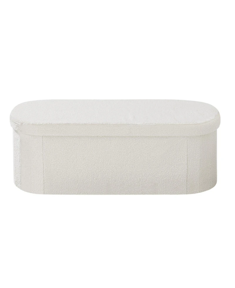 Slickblue Foldable Oval Storage Ottoman Bench with Large Hidden Storage, Upholstered Teddy Fleece
