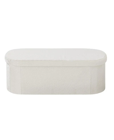 Slickblue Foldable Oval Storage Ottoman Bench with Large Hidden Storage, Upholstered Teddy Fleece