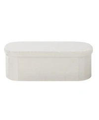 Slickblue Foldable Oval Storage Ottoman Bench with Large Hidden Storage, Upholstered Teddy Fleece