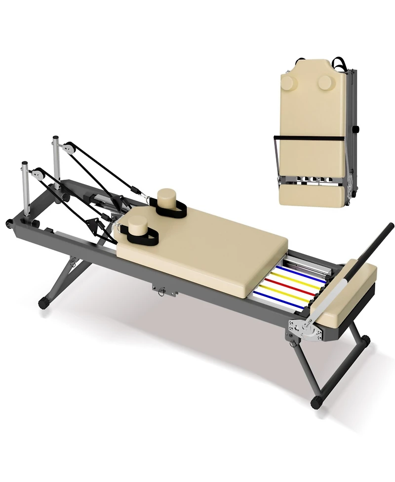 Sevorley Foldable Pilates Reformer Machine with 11 Resistance Options, High-Density Cushion, Smooth Glide Rails, Home Fitness Equipment