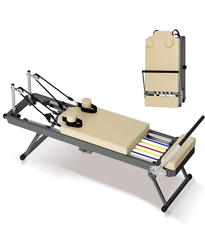Sevorley Foldable Pilates Reformer Machine with 11 Resistance Options, High-Density Cushion, Smooth Glide Rails, Home Fitness Equipment