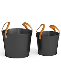 Sugift 2-Piece Metal Ash Bucket Set with 11.5 Gal and 8.5 Gal Buckets for Fireplace and Fire Pit