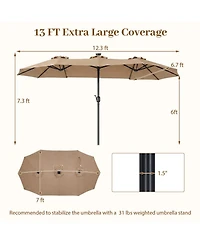 Sugift 13 Feet Double-Sided Rectangle Patio Umbrella with 36 Led Lights