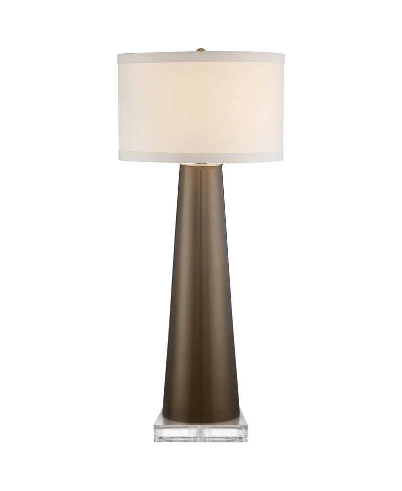 Possini Euro Design Karen Modern Table Lamp with Clear Square Riser 37 1/2" Tall Dark Glass Fabric Drum Shade for Bedroom Living Room