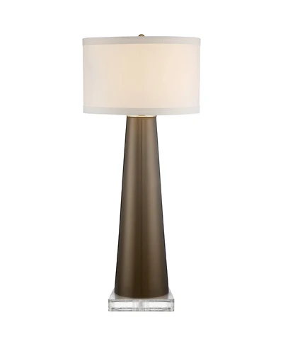 Possini Euro Design Karen Modern Table Lamp with Clear Square Riser 37 1/2" Tall Dark Glass Fabric Drum Shade for Bedroom Living Room
