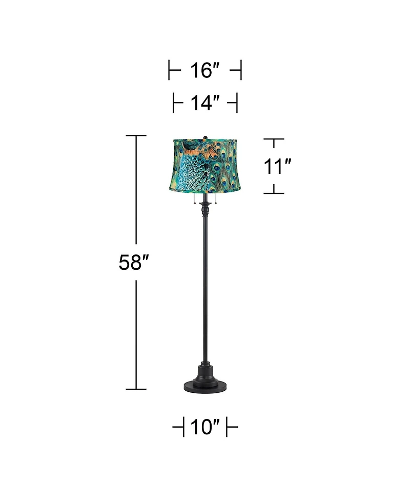 360 Lighting Dyna 58" High and Peacock Drum Shade 2-Light Floor Lamp