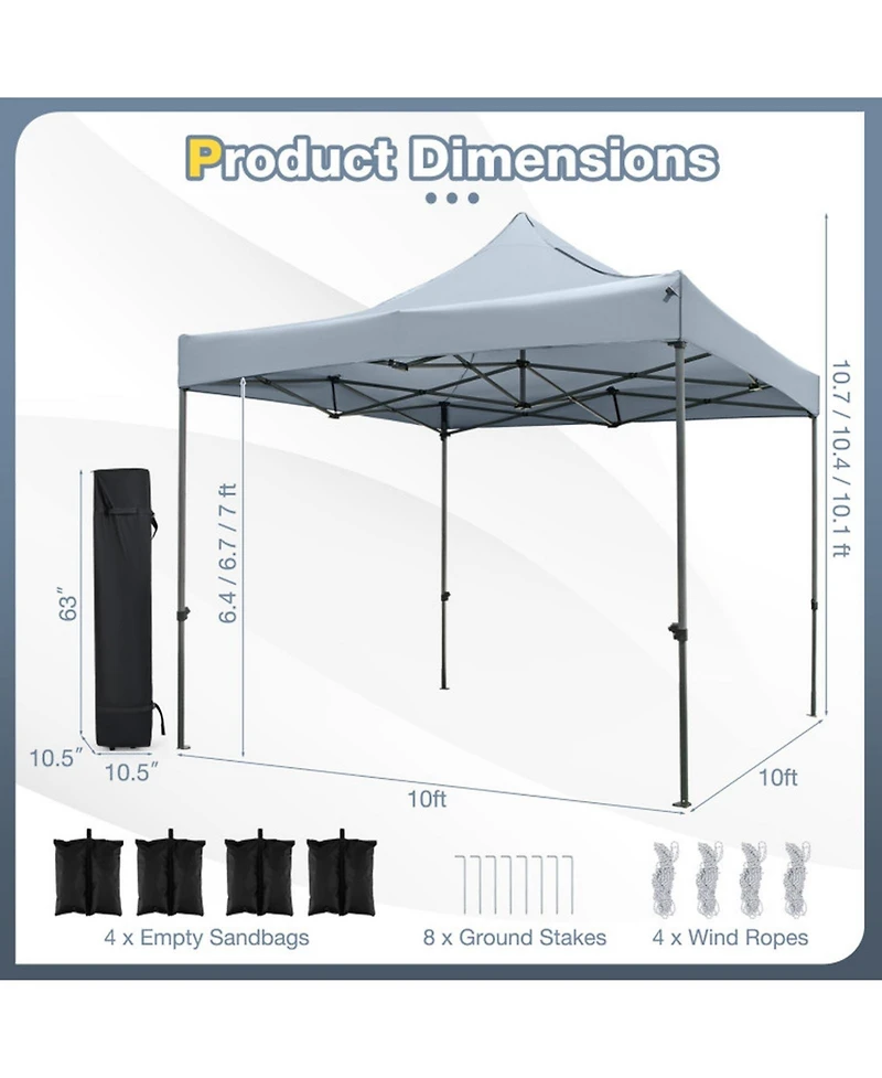 Sugift 10 x 10 Feet Pop-Up Canopy Tent Easy Setup Gazebo Shelter with Wheeled Bag