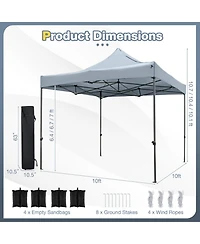 Sugift 10 x 10 Feet Pop-Up Canopy Tent Easy Setup Gazebo Shelter with Wheeled Bag