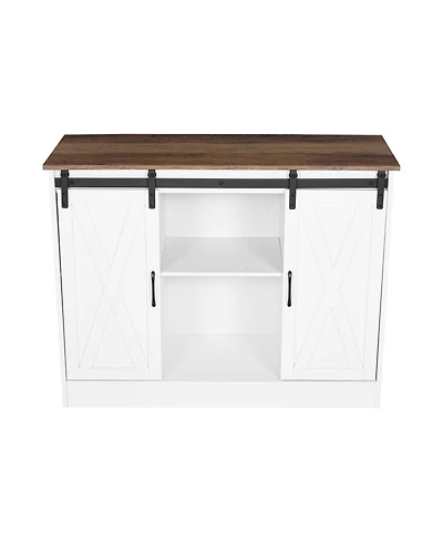 Slickblue Farmhouse Coffee Bar Cabinet with 3-Tier Storage and Barn Doors