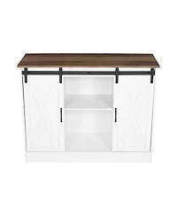Slickblue Farmhouse Coffee Bar Cabinet with 3-Tier Storage and Barn Doors