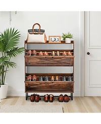 Slickblue Farmhouse Shoe Cabinet with 2 Flip Drawers, Freestanding Shoe Storage Organizer for Entryway