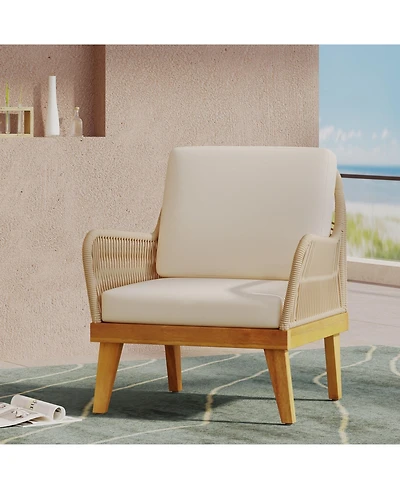 Mondawe Outdoor Club Chair with Rope Weave, Wood Frame