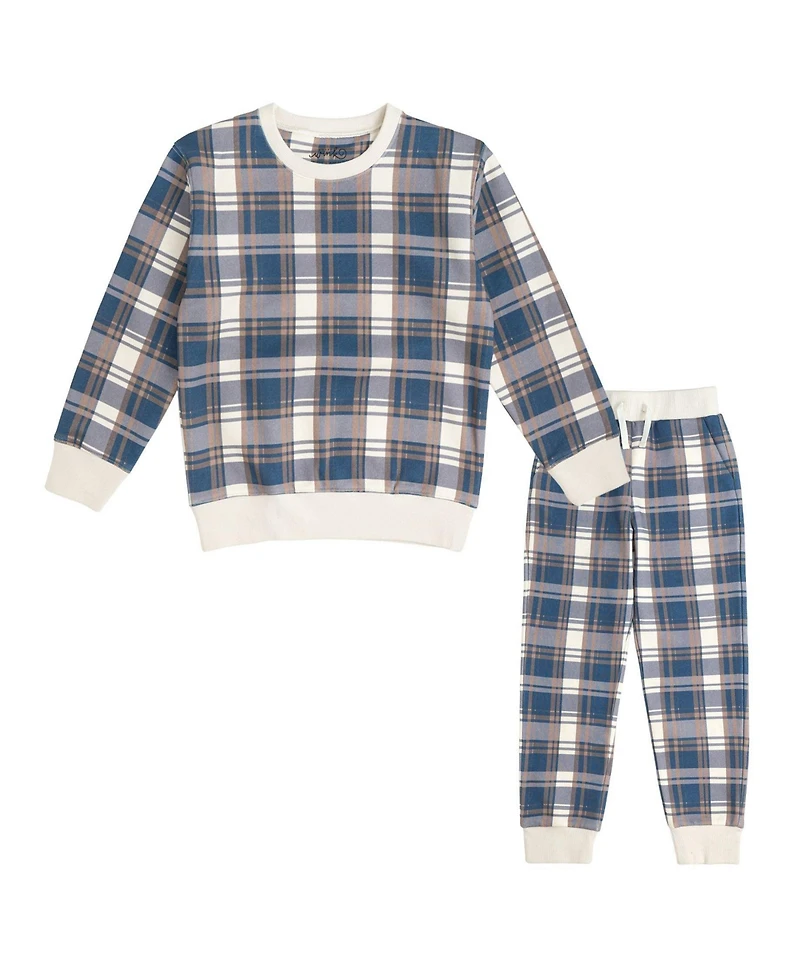 Sweet Wink Baby Boys Navy Plaid Sweatshirt and Jogger Set