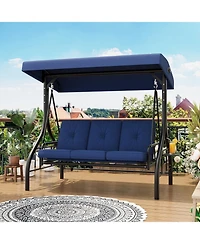 gaomon 3 Seat Outdoor Porch Swing Chair with Adjustable Canopy Convertible Swing Bed with Soft Cushions and Cup Holders