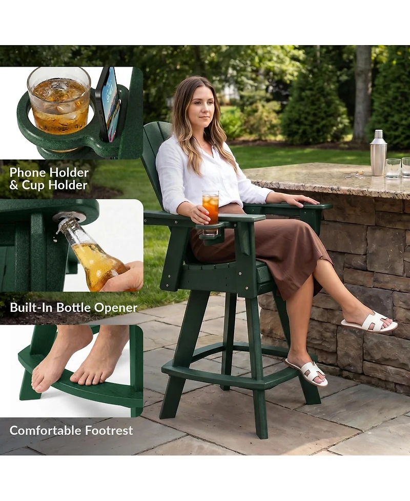 WestinTrends Outdoor Hdpe Swivel Adirondack Bar Height Chair With Cup Holder