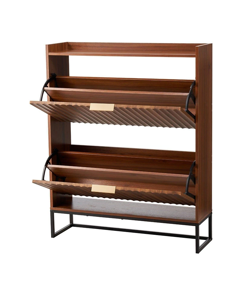Slickblue Fluted Shoe Storage Cabinet with 2 Flip Drawers, Freestanding Organizer for Hallway Bedroom