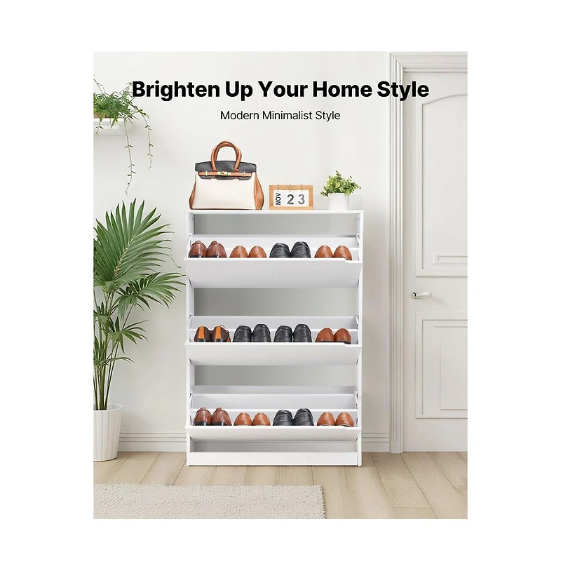 Slickblue 3 Flip Drawer Shoe Cabinet with Storage Shelf, Freestanding Shoe Organizer for Entryway Hallway