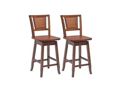 Clihome 2 Pieces 24.5 Inch Bar Stools with Rattan Back and Swivel Seat