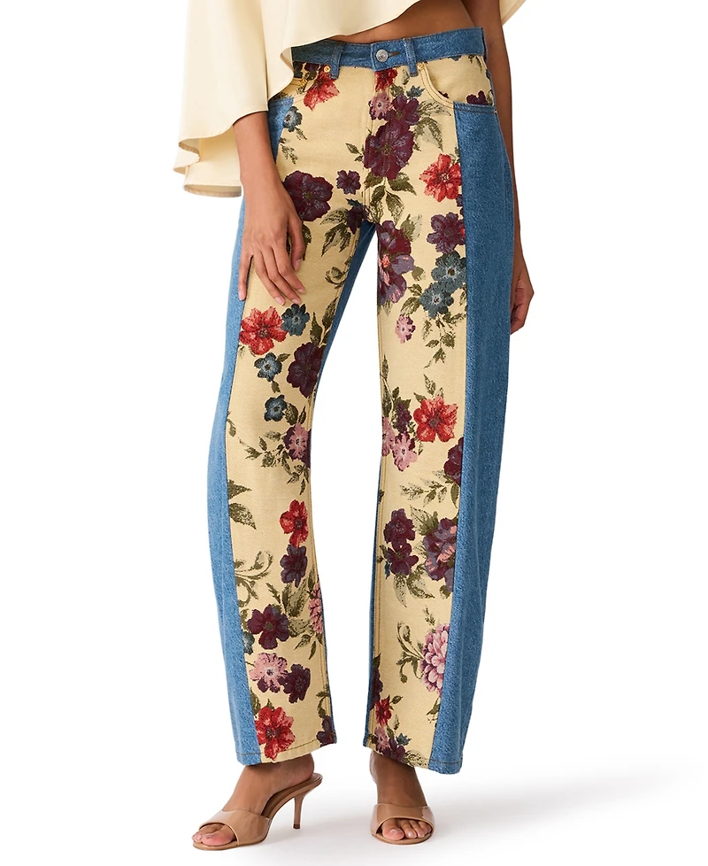Steve Madden Women's The Sydnee Floral Non-Stretch Wide-Leg Jeans