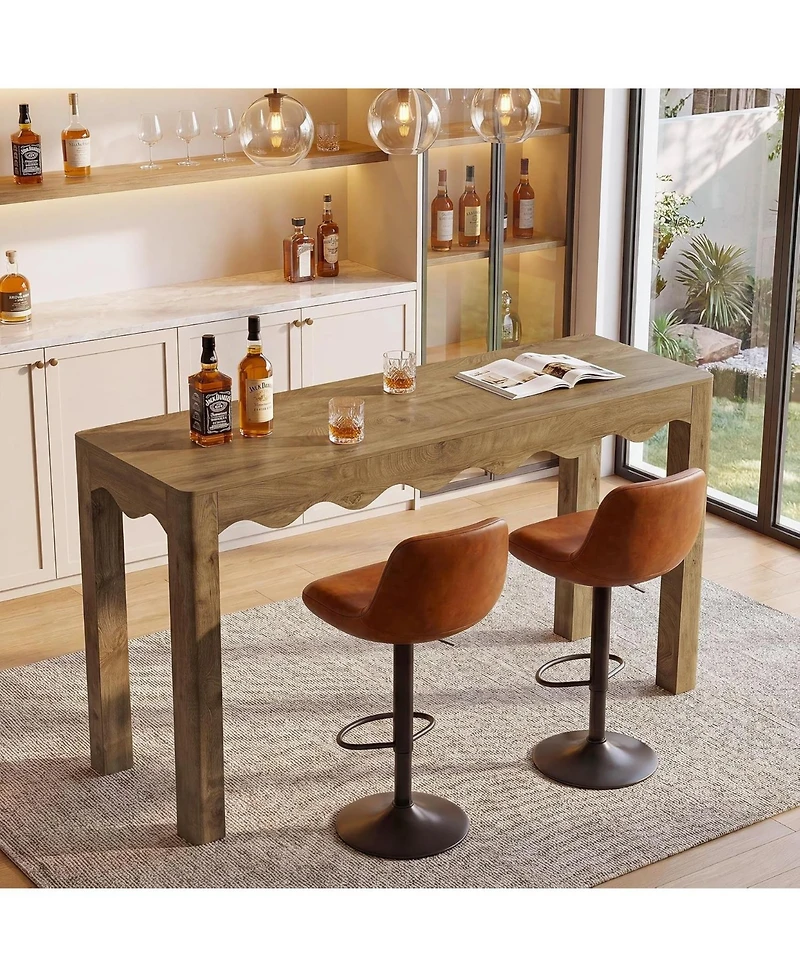 Tribesigns Bar Table, Counter Height Pub Table with Wavy Curved Apron