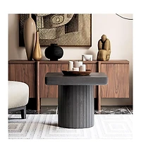 flynama 23.6" Modern Square End Table, Solid Wood Veneer Parquet Top with Grooved Cylindrical Base