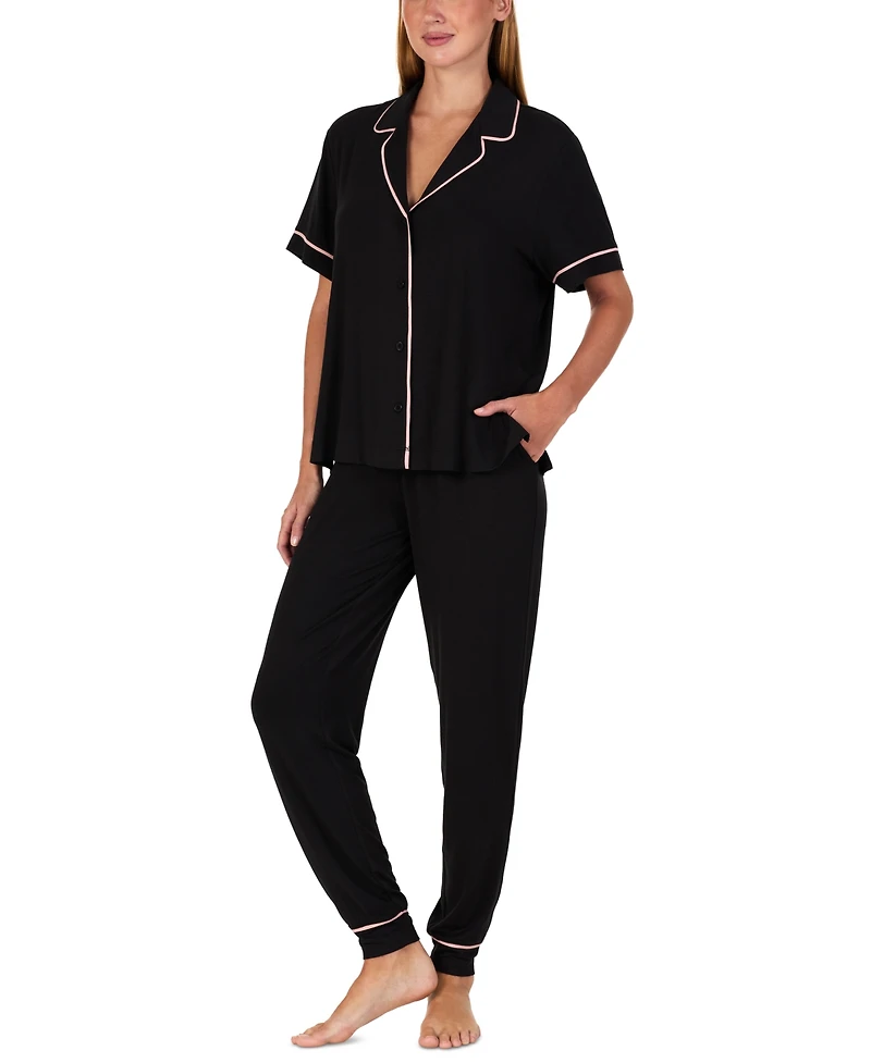 Sanctuary Women's Short-Sleeve Notch-Collar Jogger Pajama Set