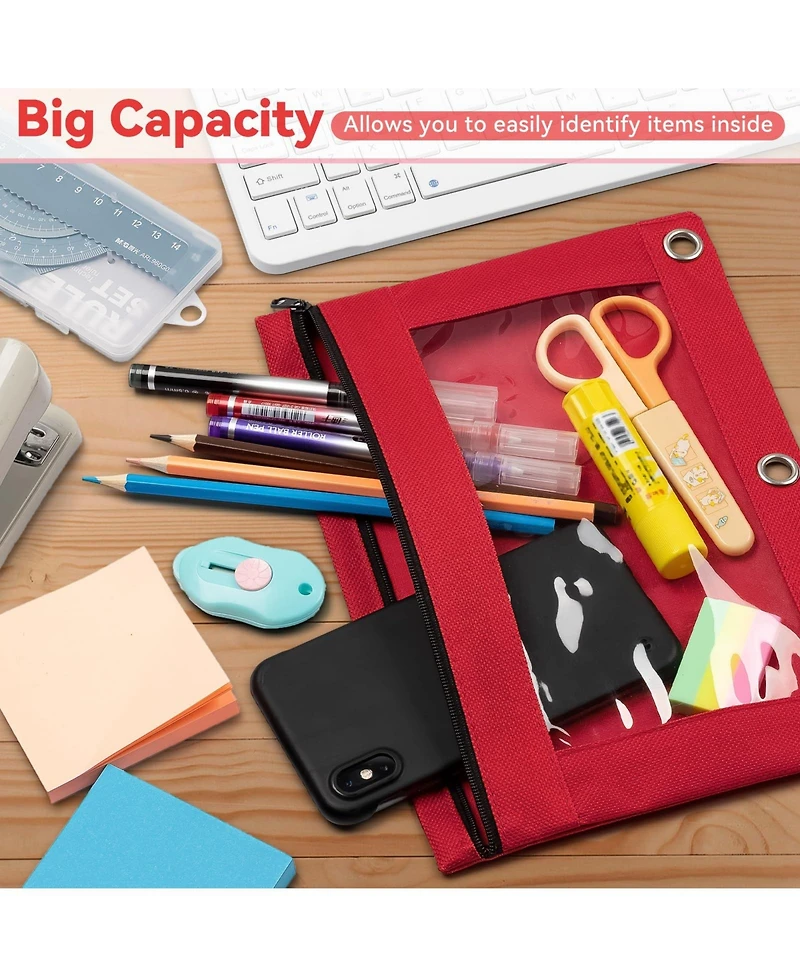 Danrong Pencil Pouch 3 Ring Binder Bulk 36 Pack Zipper Pouches Cloth Holder Window Office School Supplies