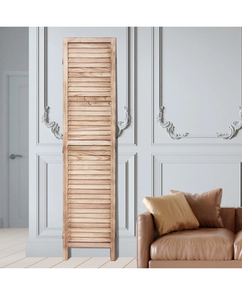 Slickblue Wooden Folding Room Divider, 4 Panel Privacy Screen, Tall Louvered Partition for Indoor Spaces-Burlywood
