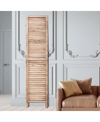 Slickblue Wooden Folding Room Divider, 4 Panel Privacy Screen, Tall Louvered Partition for Indoor Spaces-Burlywood