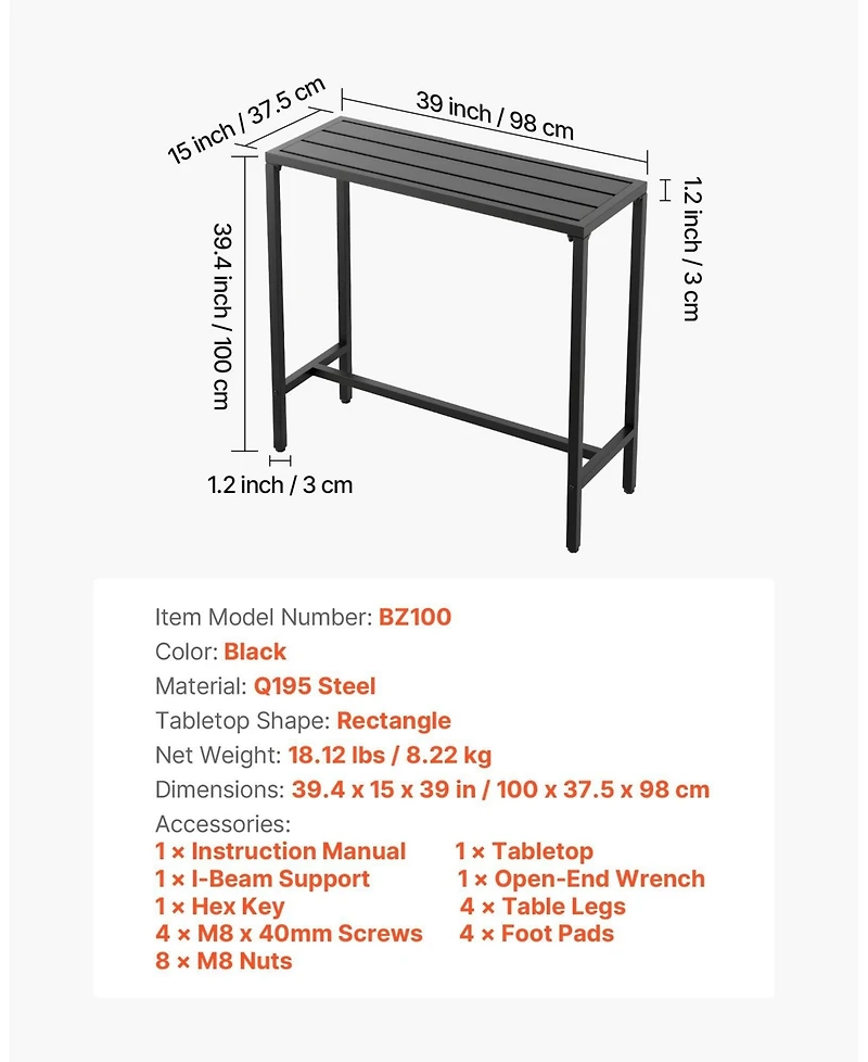 Sugift Outdoor Bar Table with Waterproof Top and Metal Frame Counter Height Dining Table