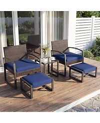 Gouun Patio Conversation Set with 2 Ottomans and Tempered Glass Table