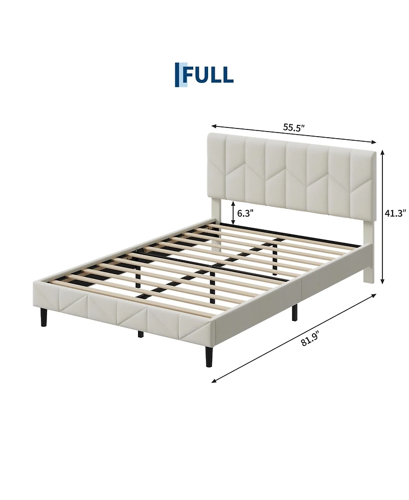 homfan Full Size Upholstered Bed Frame with Padded Headboard, No Box Spring Needed