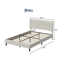 homfan Full Size Upholstered Bed Frame with Padded Headboard, No Box Spring Needed