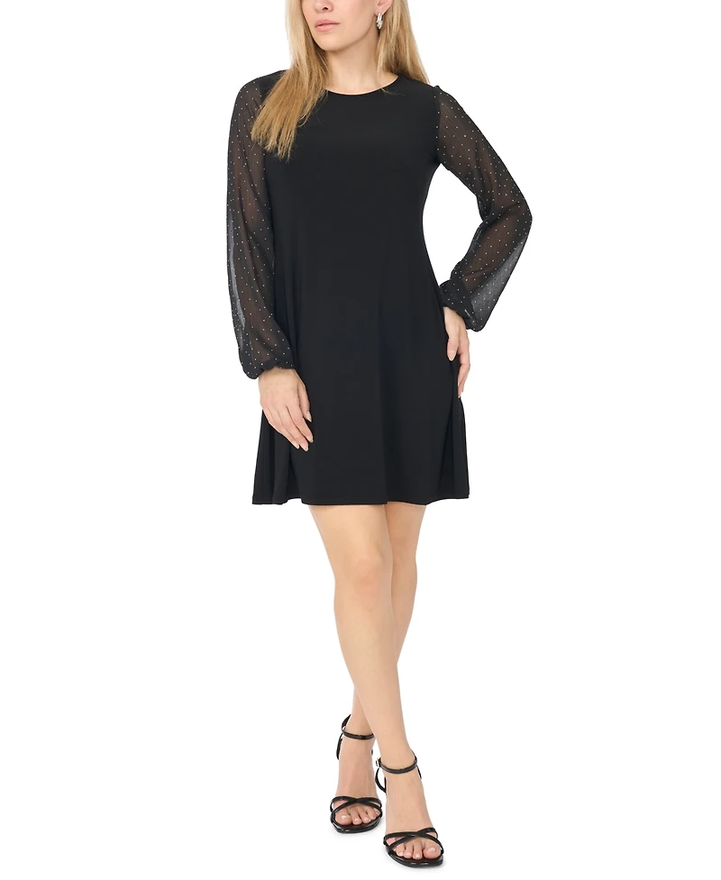 Msk Petite Long-Sleeve Little Black Dress