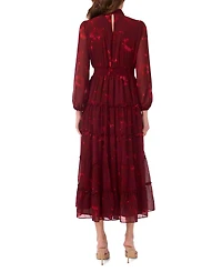 Msk Petite Long-Sleeve Floral-Print Keyhole Dress