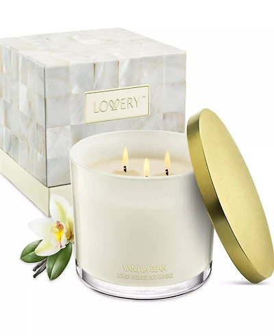 Lovery Vanilla Bean Home Candle Gift Set, 3 Wick Deluxe Soy Candles, 13oz