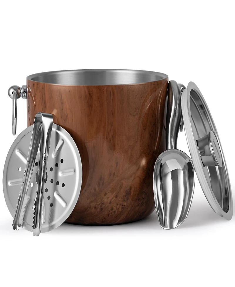 Piscifun 3L Double Wall Stainless Steel Insulated Ice Bucket With Lid Scoop Tongs Strainer For Parties Bars