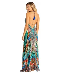 La Moda Clothing Women's Plunge Halter High-Low Maxi Dress