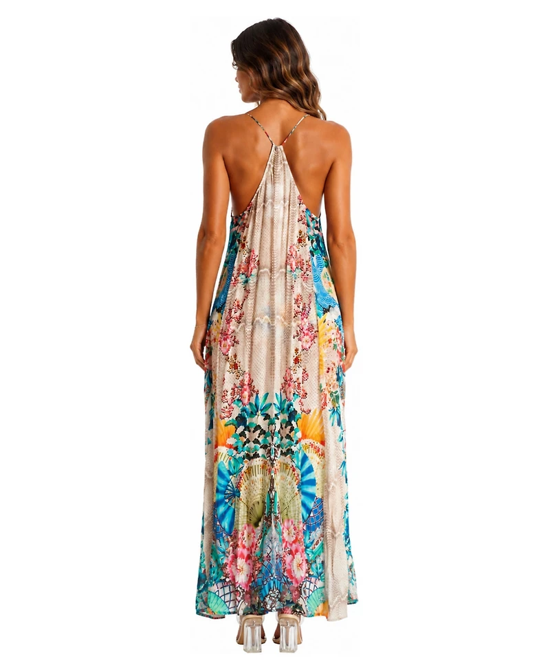 La Moda Clothing Women's Halter Open-Back Floral Maxi Dress