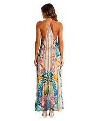 La Moda Clothing Women's Halter Open-Back Floral Maxi Dress