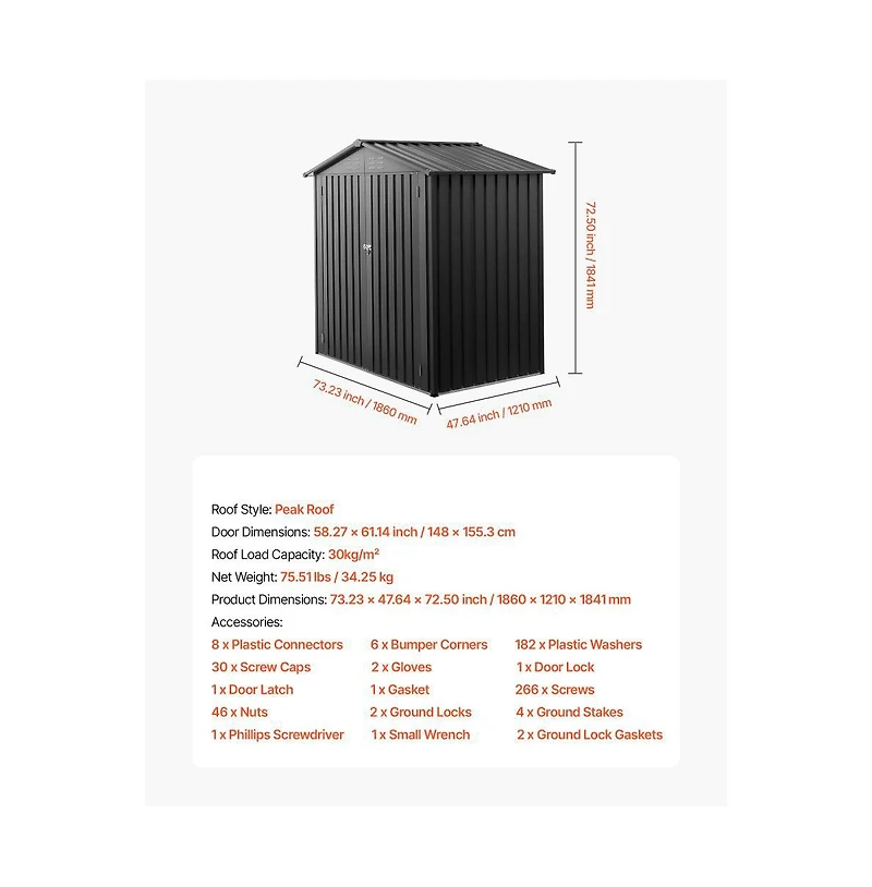 Slickblue 6x4 Ft Metal Garden Shed with Lockable Doors and Ventilated Storage