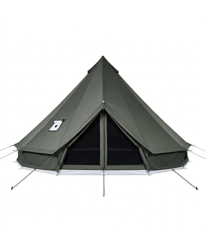 Hongge 4 Season Canvas Bell Tent 9.84 ft Yurt with Stove Jack and Zipped Detachable Floor for 2 to 3 Campers
