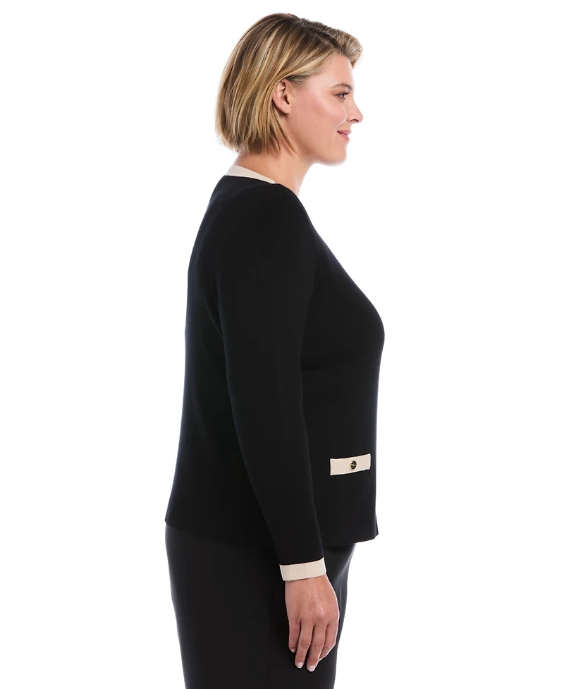 Rafaella Women's Plus Colorblock Full-Zip Fitted Cardigan