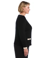 Rafaella Women's Plus Colorblock Full-Zip Fitted Cardigan
