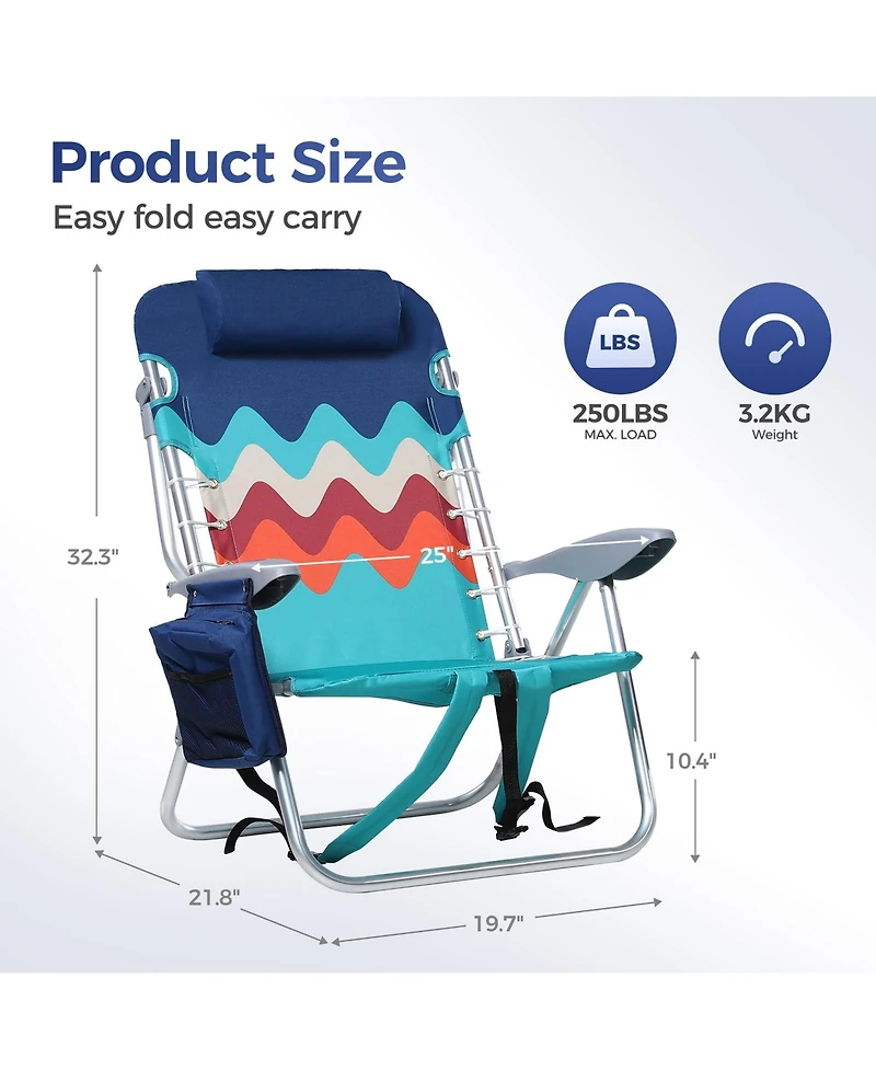 Aofar 2-pack Folding Beach Chair Cooler Cup Holder Portable Camping outdoor