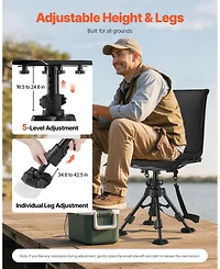 Sugift 360degree(s) Silent Swivel Foldable Hunting Chair Height Adjustable Steel Frame 350 Lbs Capacity