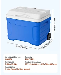 Sugift 21QT Portable Rolling Hard Cooler with Wheels Leak-Resistant 48 Hour Ice Retention for Camping