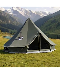 Sugift 4 Seasons 13.12 feet Canvas Bell Tent for Camping with Stove Jack Fits 4 People Detachable Floor